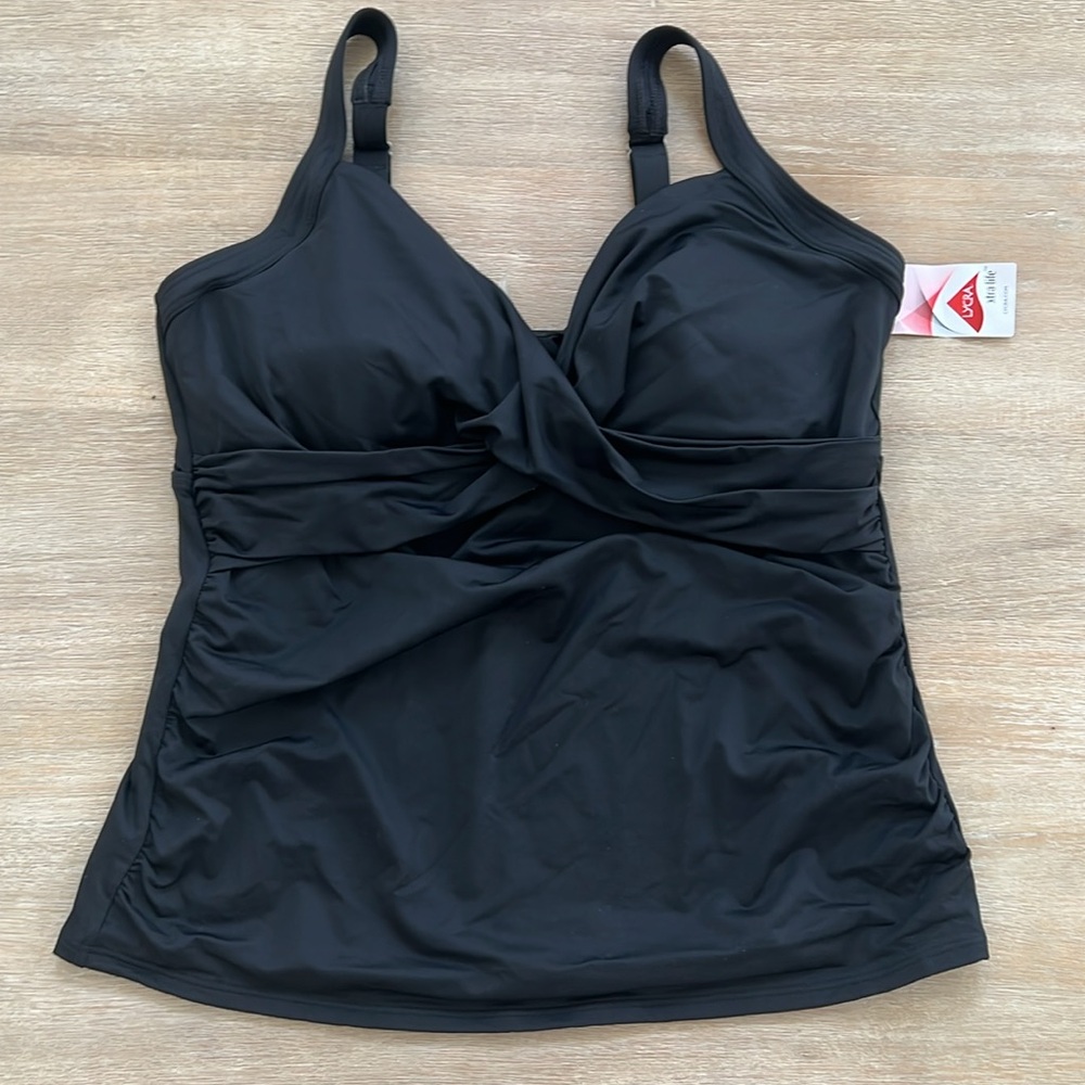 Lands End’ Underwire Wrap Tankini Swim Top 16DD 18DD Black - Picture 2 of 5